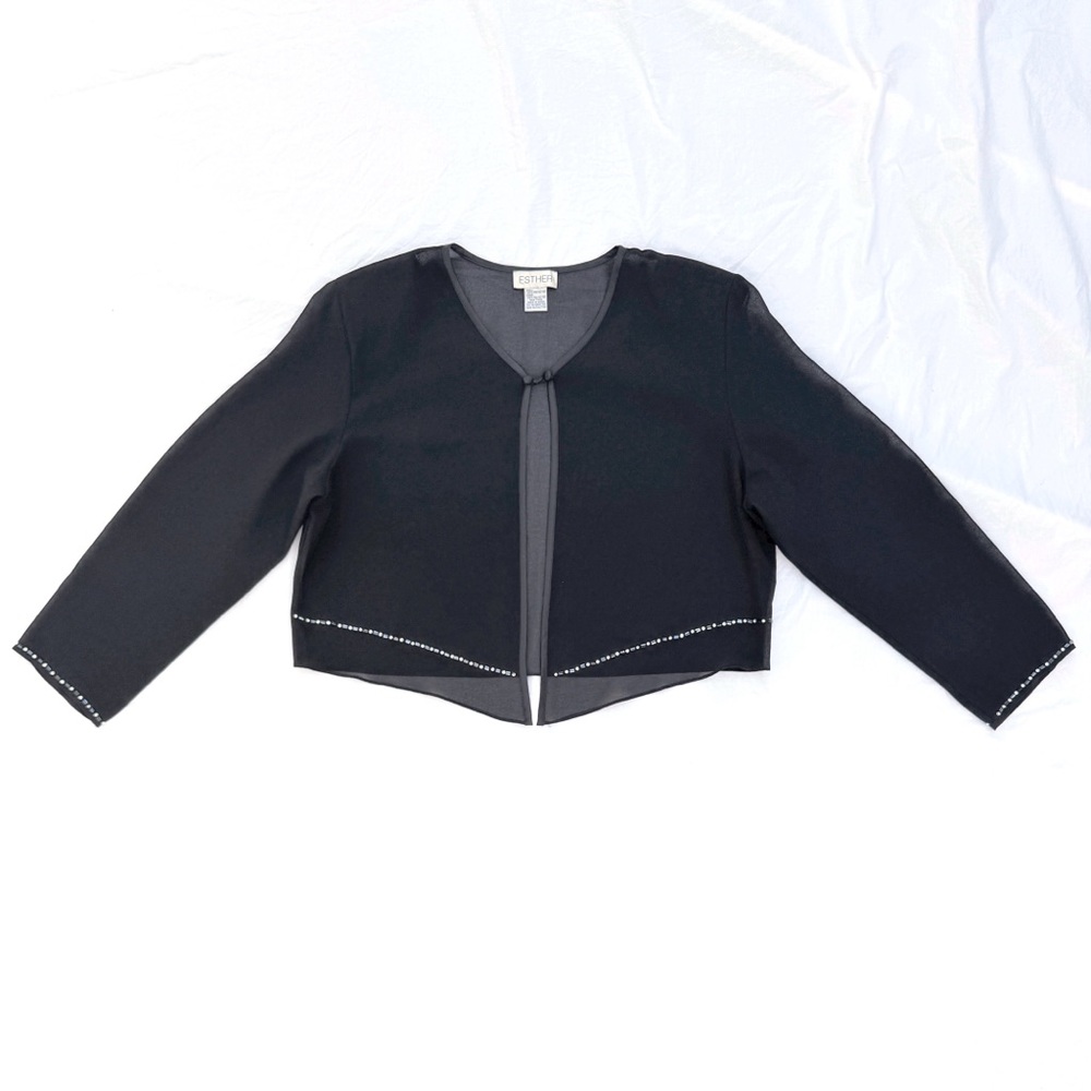 Esther Black Sheer Embellished Beaded Goth Glam Lightweight Crop Topper Jacket